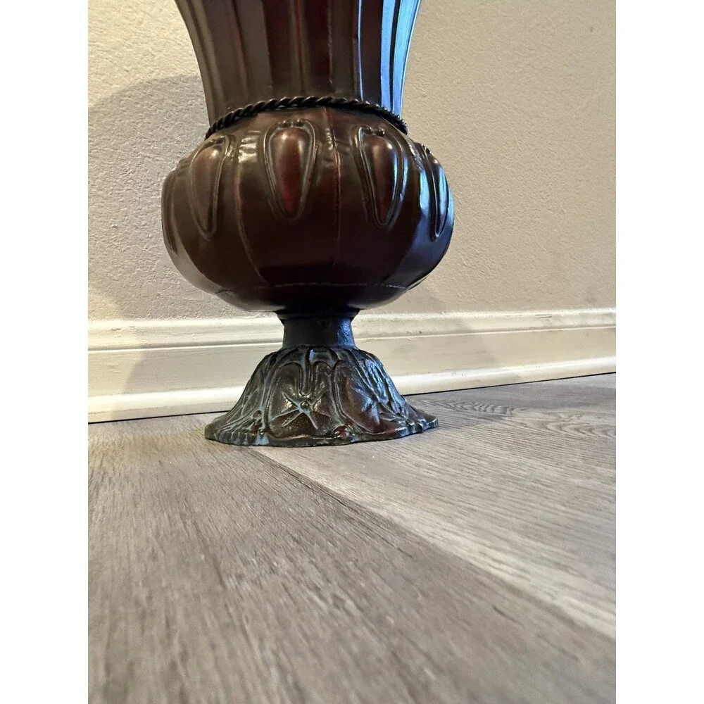 Flared Traditional Style Metal Urn Vase Metal Body Bronze Base 13” H* 9.5 W